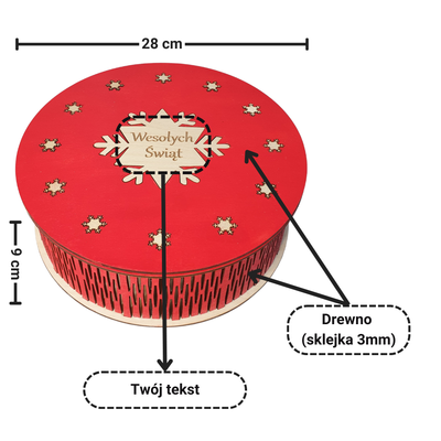 Pudełko drewniane czerwone personalizowane - na święta - 28cm