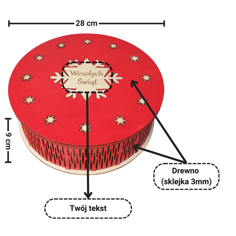 Pudełko drewniane czerwone personalizowane - na święta - 28cm