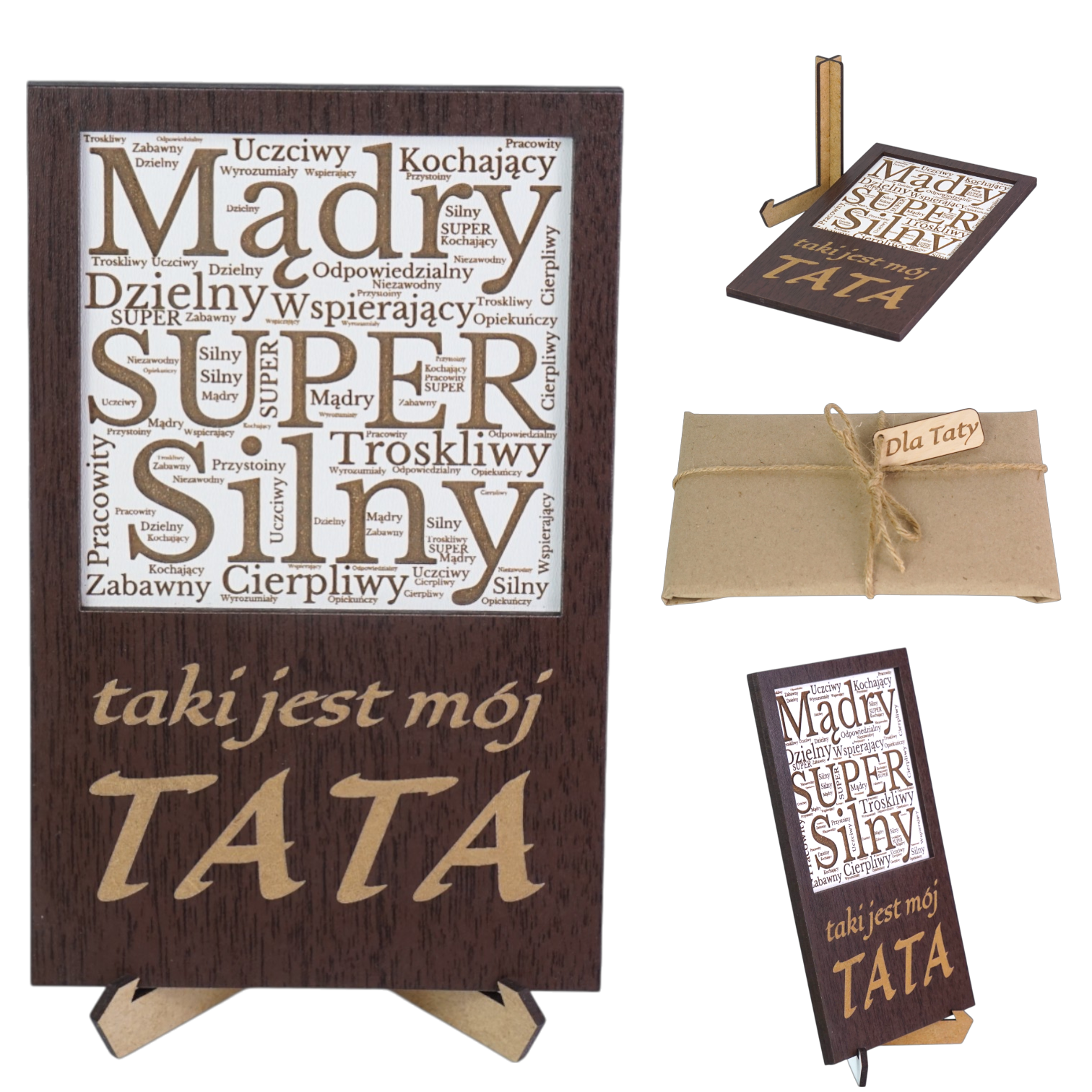 Tabliczka dla Taty ze stojakiem - Wenge/Biała - Personalizowana