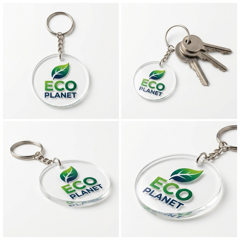 Personalizowany brelok reklamowy z Twoim logo – przezroczysta plexi z nadrukiem UV