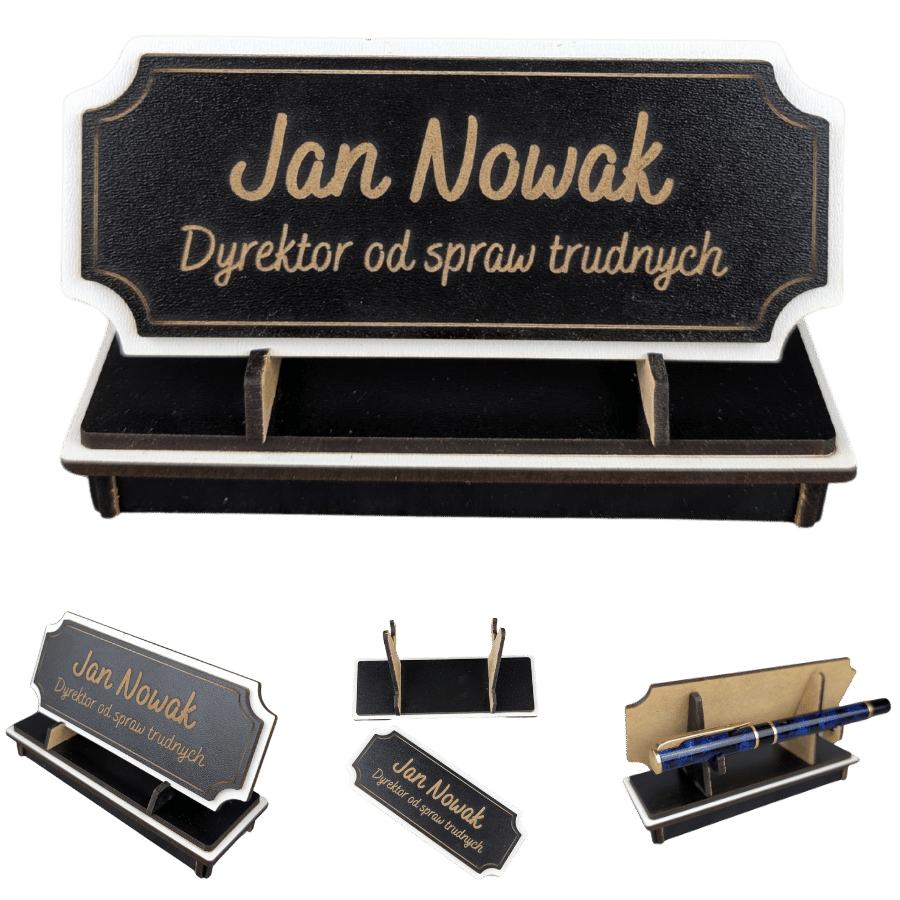 Tabliczka na biurko - Personalizowana - "Znak Jarla" Czarno-biała