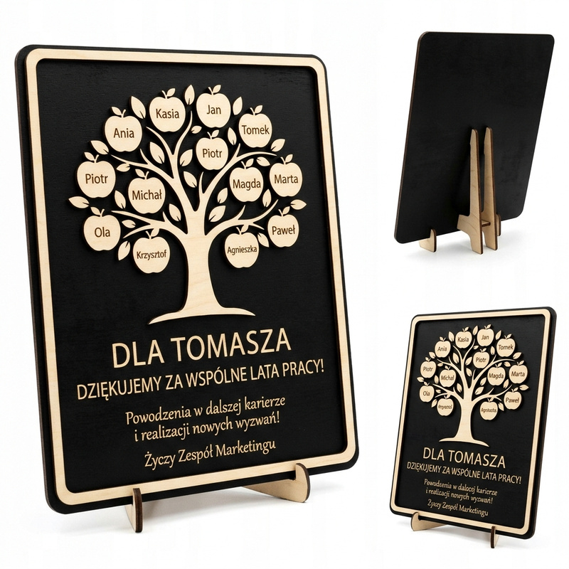 Czarna personalizowana tabliczka podziękowanie za współpracę Twój napis i grafika