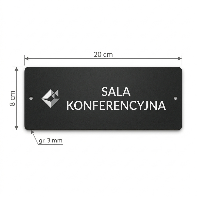 Czarna Tabliczka na Drzwi do Biura z Twoim Napisem i Logo UV – HDF 20x8 cm