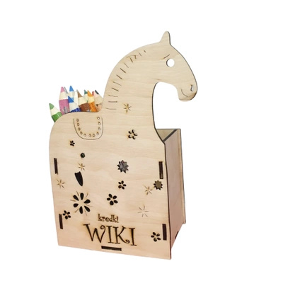 Wooden crayon box with dedication "Horse" - 19,5cm