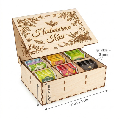 Skrzynka na herbatę z Twoim imieniem – personalizowany organizer 6 komór