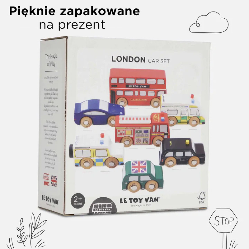 Drewniane samochody zestaw Londyn, zabawka, pojazdy dla dzieci, Le Toy Van