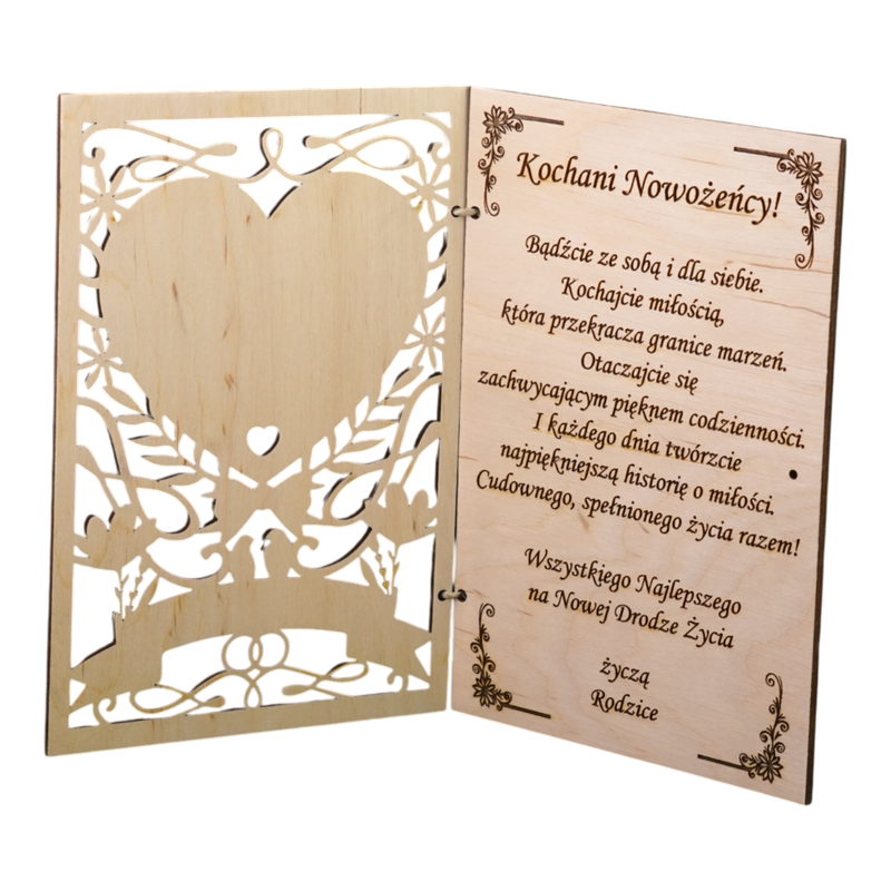 Koperta na pieniądze z okazji Ślubu - drewniana z grawerem