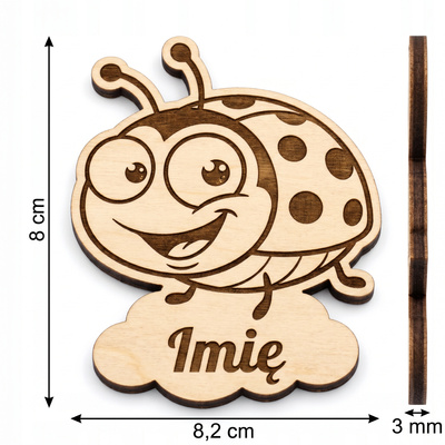 Magnes z imieniem — upominek dla przedszkolaka „Biedronka” — 8 cm