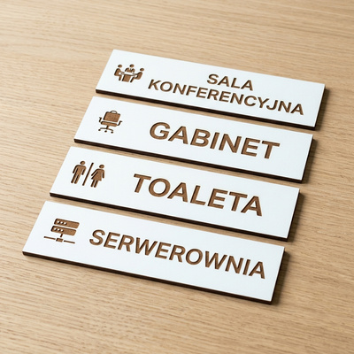 Biała Tabliczka na Drzwi Biurowe z Twoim Napisem – Gabinet, Sala Konferencyjna 20x8 cm