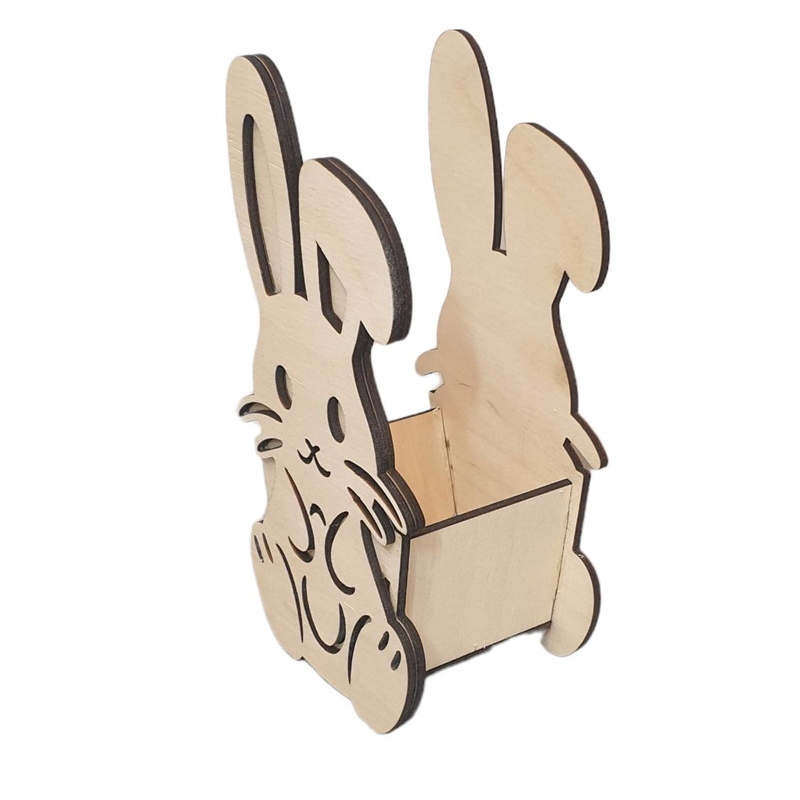Wooden crayon organizer for boy with dedication Rabbit