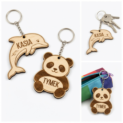 Drewniany brelok z Twoim imieniem Delfin — personalizowana zawieszka do plecaka
