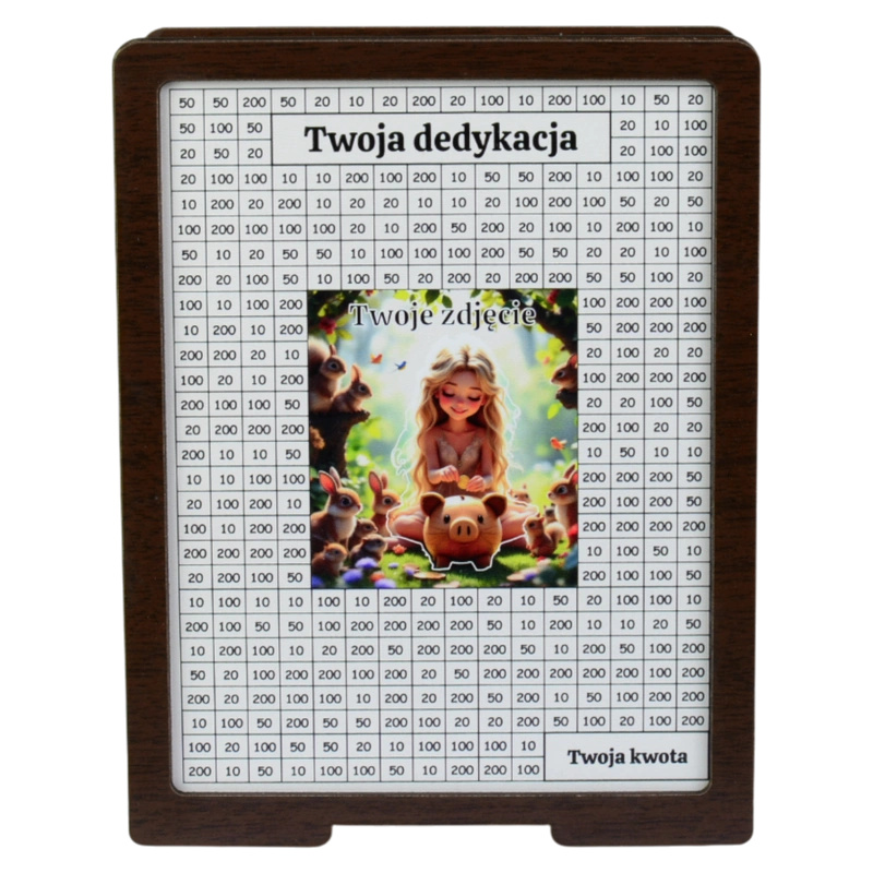 Skarbonka wykreślana – z Twoją grafiką, dowolny cel – Wenge