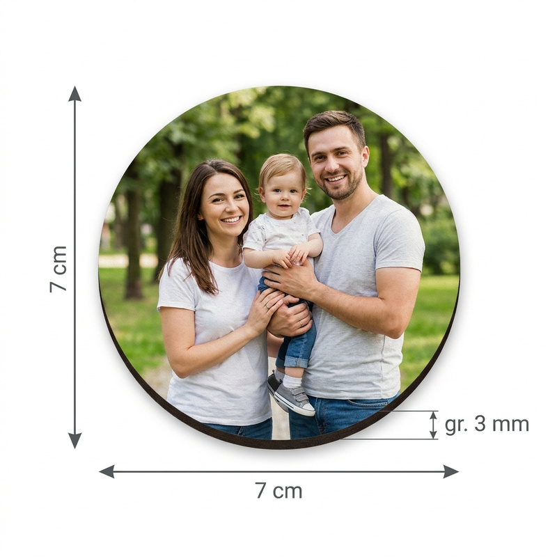 Magnes na Lodówkę Koło z Twoim Zdjęciem Personalizowany Druk UV HDF 7 cm
