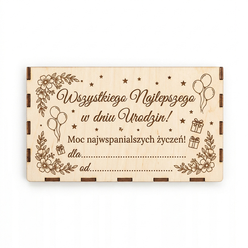 Personalizowana drewniana koperta na urodziny z Twoim napisem