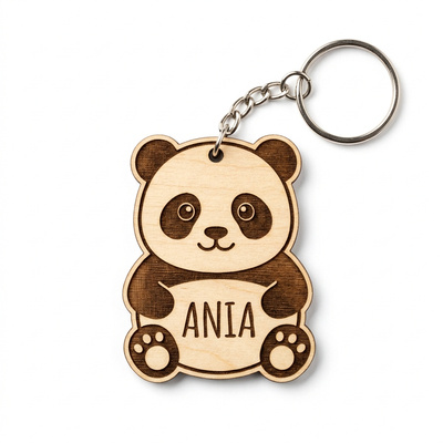 Drewniany Brelok z Twoim Imieniem Panda do Plecaka