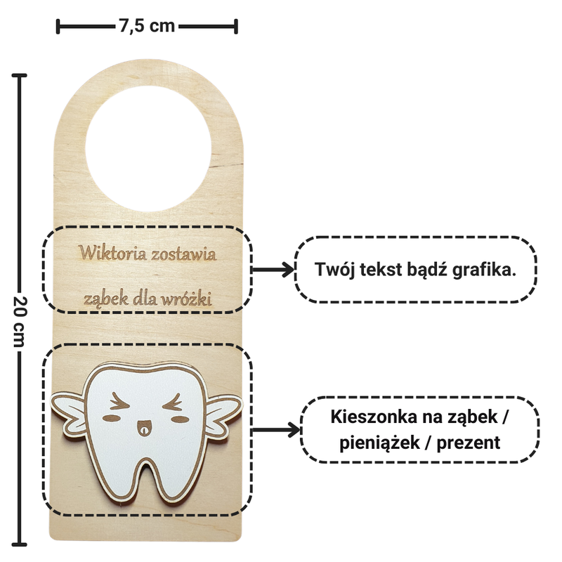 Zawieszka na drzwi dla Wróżki Zębuszki (wzór 1)