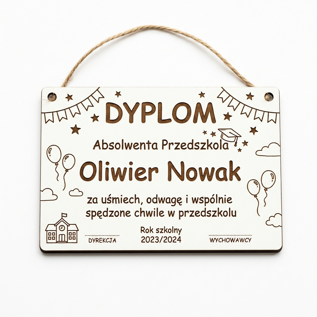 Personalizowany Dyplom Absolwent Przedszkola z Twoim Imieniem – Biały HDF