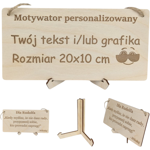 Tabliczka grawer "Motywator" - 10x20 cm - drewniana na prezent z gratisem