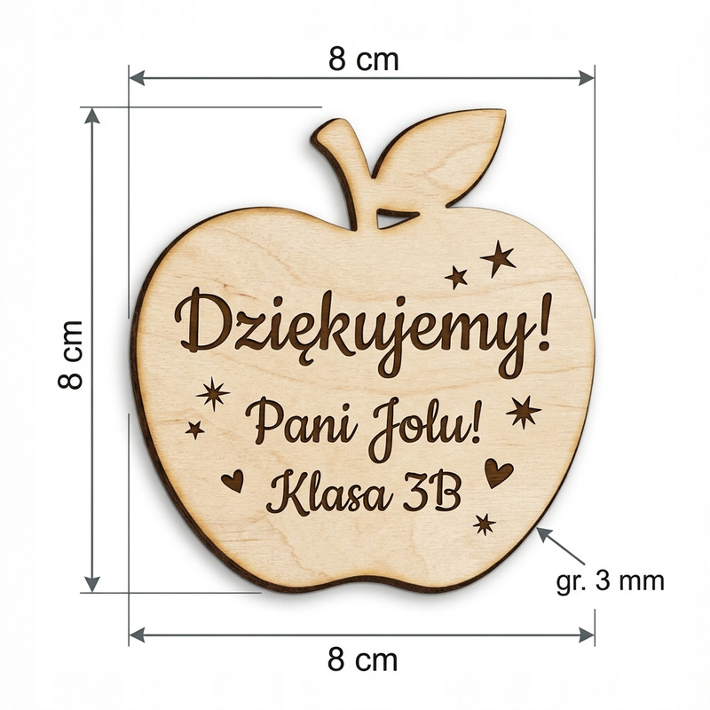 Drewniany Magnes Jabłko z Personalizacją – Podziękowanie dla Nauczyciela