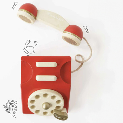 Drewniany telefon vintage, zabawka dla dzieci, odgrywanie ról, Le Toy Van