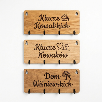 Wieszak na klucze ścienny personalizowany z Twoim nazwiskiem HDF dąb