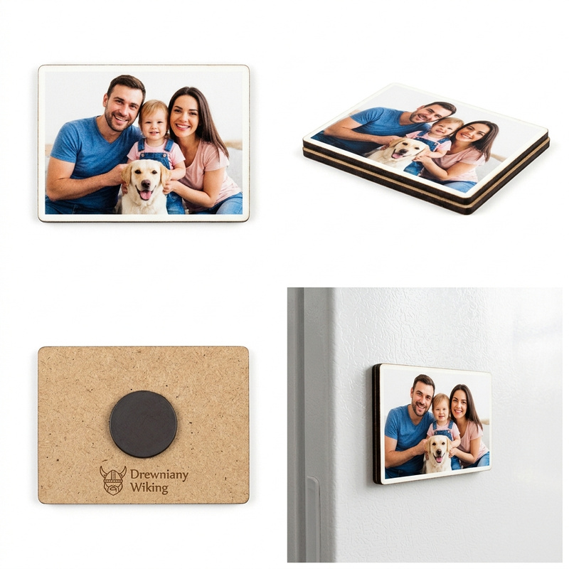 Personalizowany magnes na lodówkę ze zdjęciem 7x5 cm – Drewniany Wiking