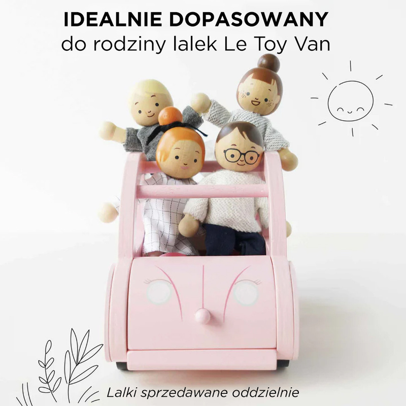 Drewniany różowy samochód retro Sophie, zabawka dla dzieci, auto Le Toy Van