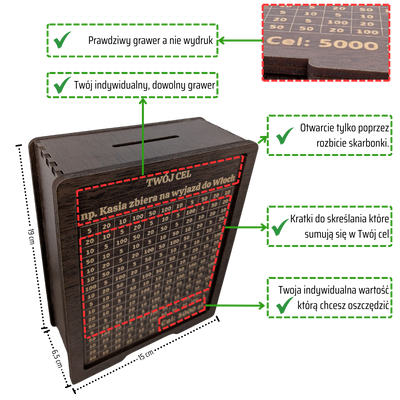 Moneybox to cross out with a pane of glass. Full customization. Tracker 