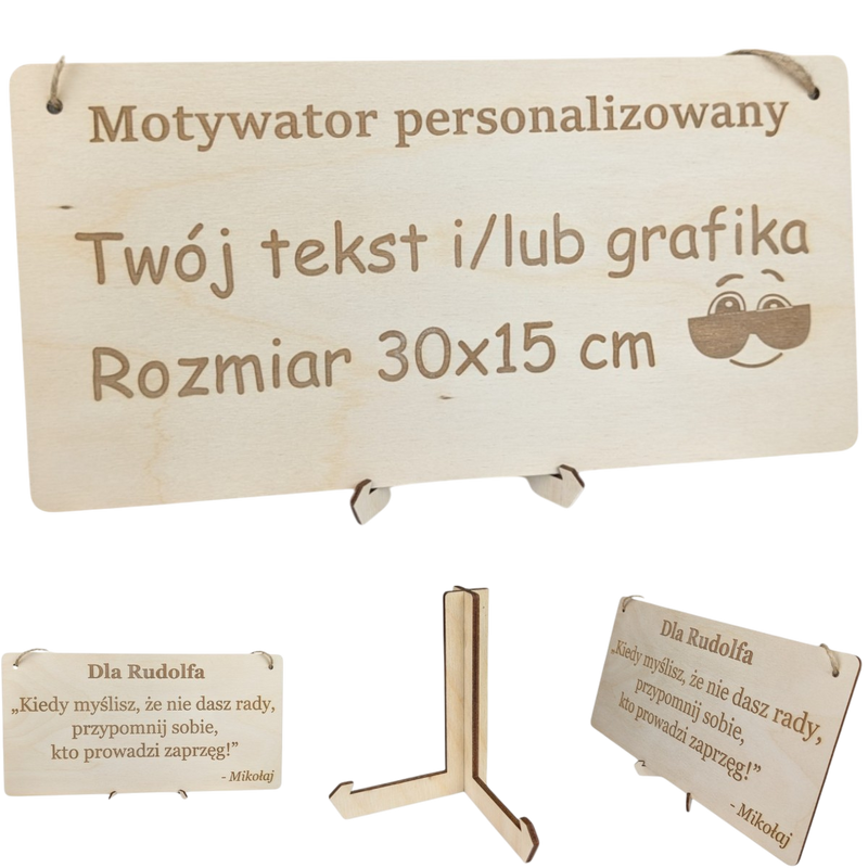 Tabliczka grawer "Motywator" - 30x15 cm - Drewniana na prezent z gratisem