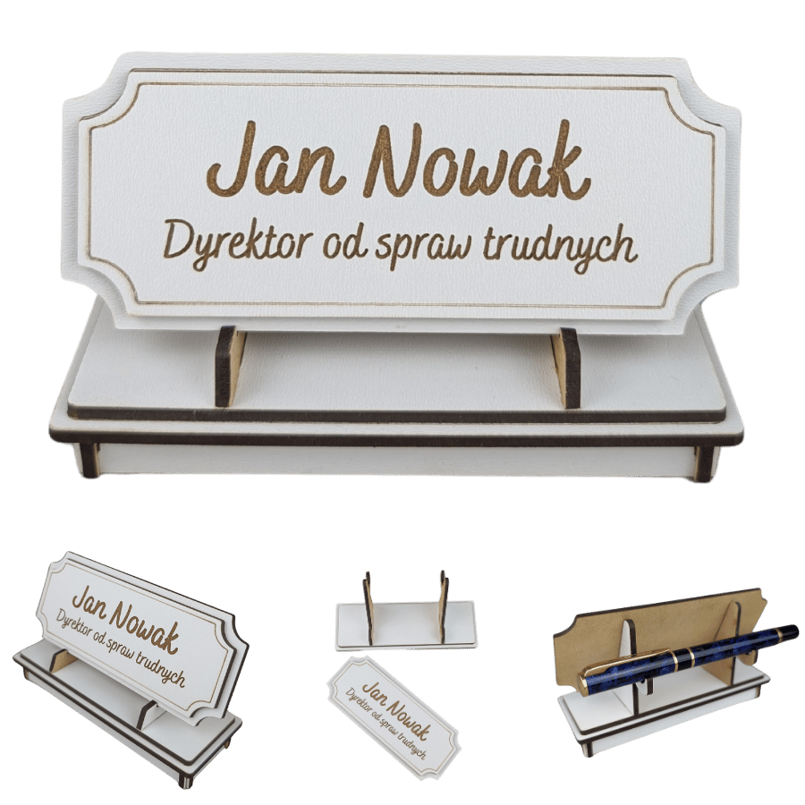 Tabliczka na biurko - Personalizowana - "Znak Jarla" Biała