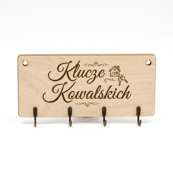 Personalizowany wieszak na klucze ze sklejki z Twoim nazwiskiem Drewniany Wiking