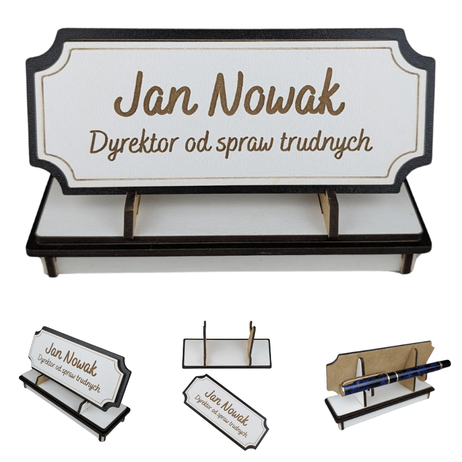 Tabliczka na biurko - Personalizowana - "Znak Jarla" Biało-czarna