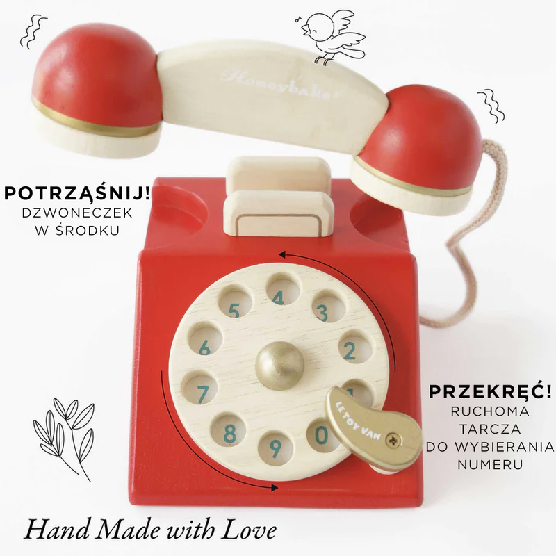 Drewniany telefon vintage, zabawka dla dzieci, odgrywanie ról, Le Toy Van