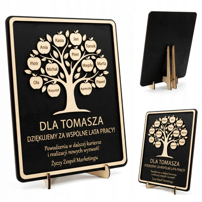 Czarna personalizowana tabliczka podziękowanie za współpracę Twój napis i grafika