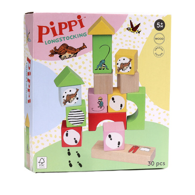 Klocki drewniane, zabawka dla dzieci, zestaw klocków, Pippi Langstrumpf