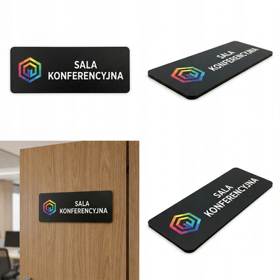 Czarna Tabliczka na Drzwi do Biura z Twoim Napisem i Logo UV – HDF 20x8 cm
