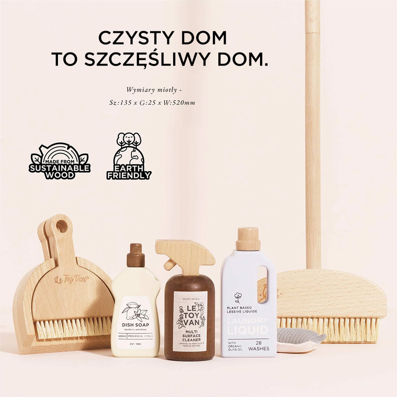 Drewniany zestaw do sprzątania zabawka dla dzieci odgrywanie ról Le Toy Van