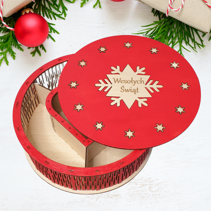 Wooden box red personalized - for Christmas - 28cm