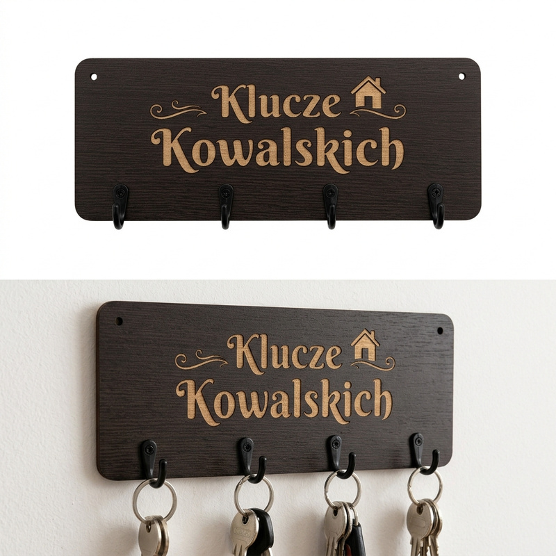 Personalizowany wieszak na klucze HDF wenge z Twoim napisem