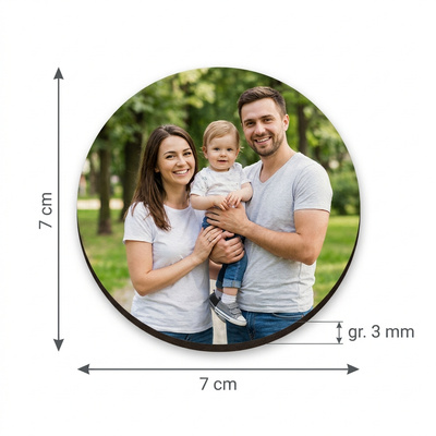 Magnes na Lodówkę Koło z Twoim Zdjęciem Personalizowany Druk UV HDF 7 cm