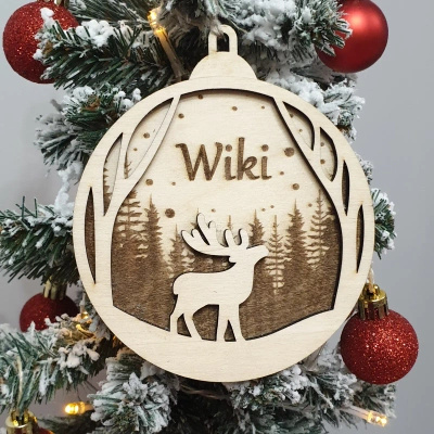 Wooden bauble with engraving "Reindeer" - 10cm