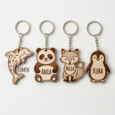 Personalizowany Brelok Drewniany Pingwin z Twoim Imieniem
