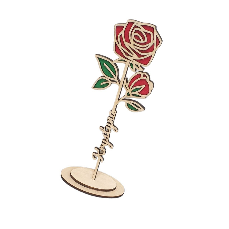  Wooden flower red rose with name 