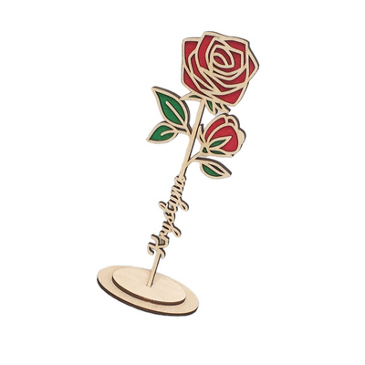  Wooden flower red rose with name 