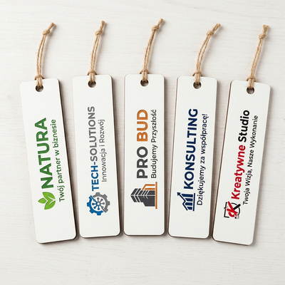 Zakładka do książki z Twoim logo firmowym UV biały HDF personalizowana
