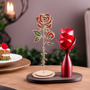  Drewniany kwiat róża czerwona z imieniem 