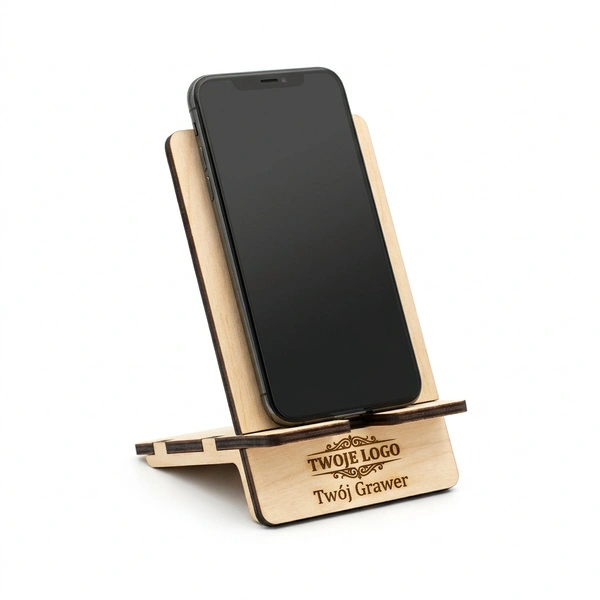 Drewniana podstawka pod telefon z Twoim logo personalizowana – grawer