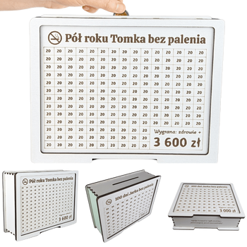 Skarbonka wykreślana "Rzuć palenie" - personalizowana, z twoim celem i kwotą. Biała