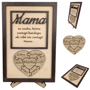 Ramka z dedykacją dla Mamy - twój własny tekst z puzzlami. Drewno / Wenge