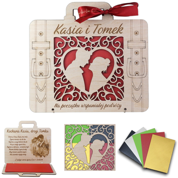 Koperta na pieniądze z okazji Ślubu - drewniana z grawerem walizka